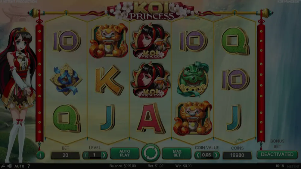 Koi Princess slot demo window showing Japanese aesthetic and premium symbols